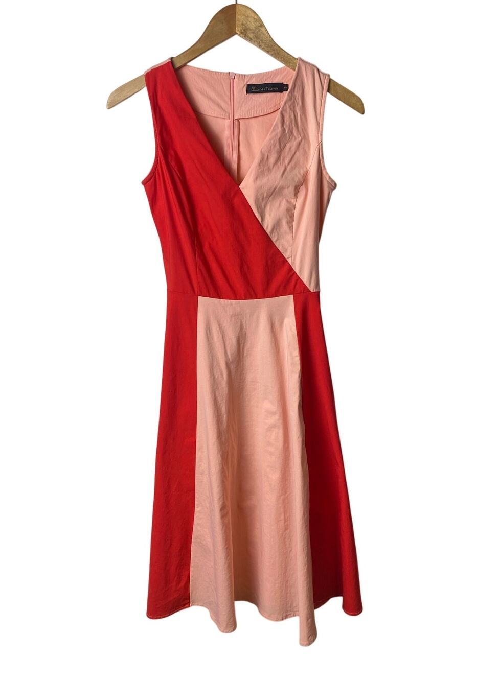 Gown Town Retro Pink Red Colorblock Retro Sleeveless Fit Flare Dress Size Small